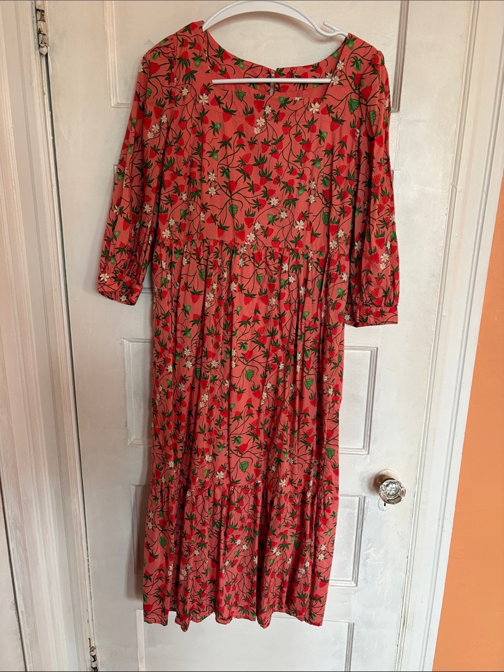 Coral Floral Maxi Dress with 3/4 Sleeves